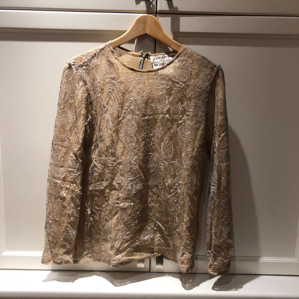Michael Kors Lace Overlay Crew Blouse.